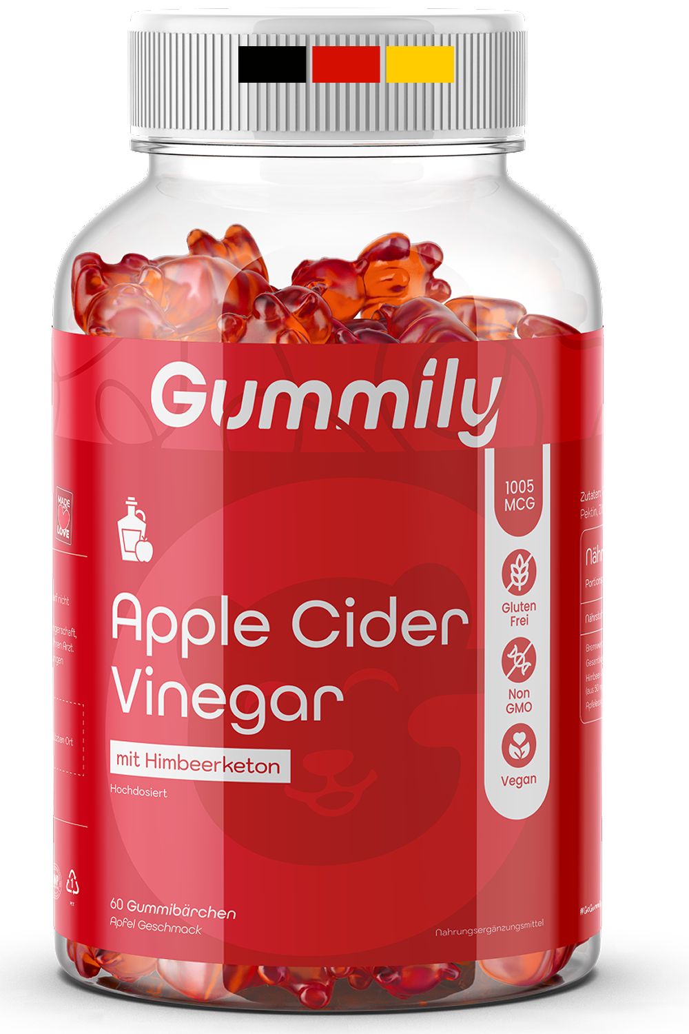 Gummily® Apfelessig Gummibärchen 1000 mg - LABORGEPRÜFT - apple vinegar cidar - ACV - KETO gummies