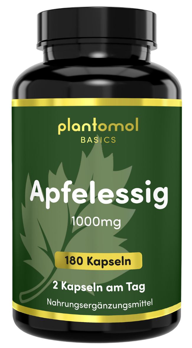 plantomol® Basics - Apfelessig Kapseln mit 1000mg Apfelessig-Pulver pro Tag - geschmacksneutral